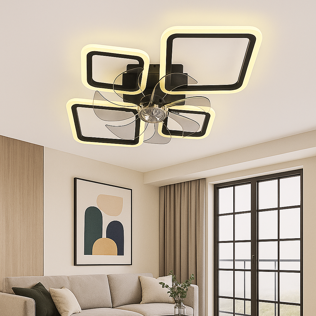 Стельова люстра чорна з прозорим вентилятором керована Led 70W Black Fan lamp 250775-100005528
