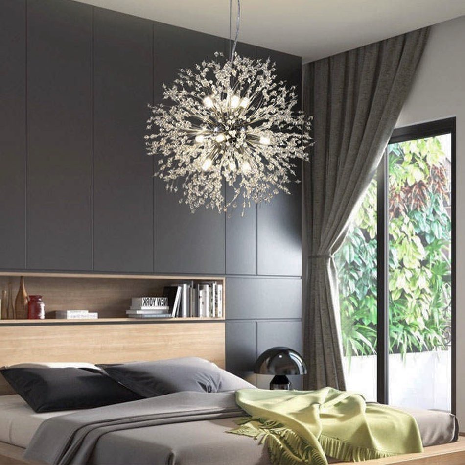 Люстра срібна підвісна з намистинами Кульбаба D-40cm / D-55cm G9 Chrome Dandelion 220818-100000981