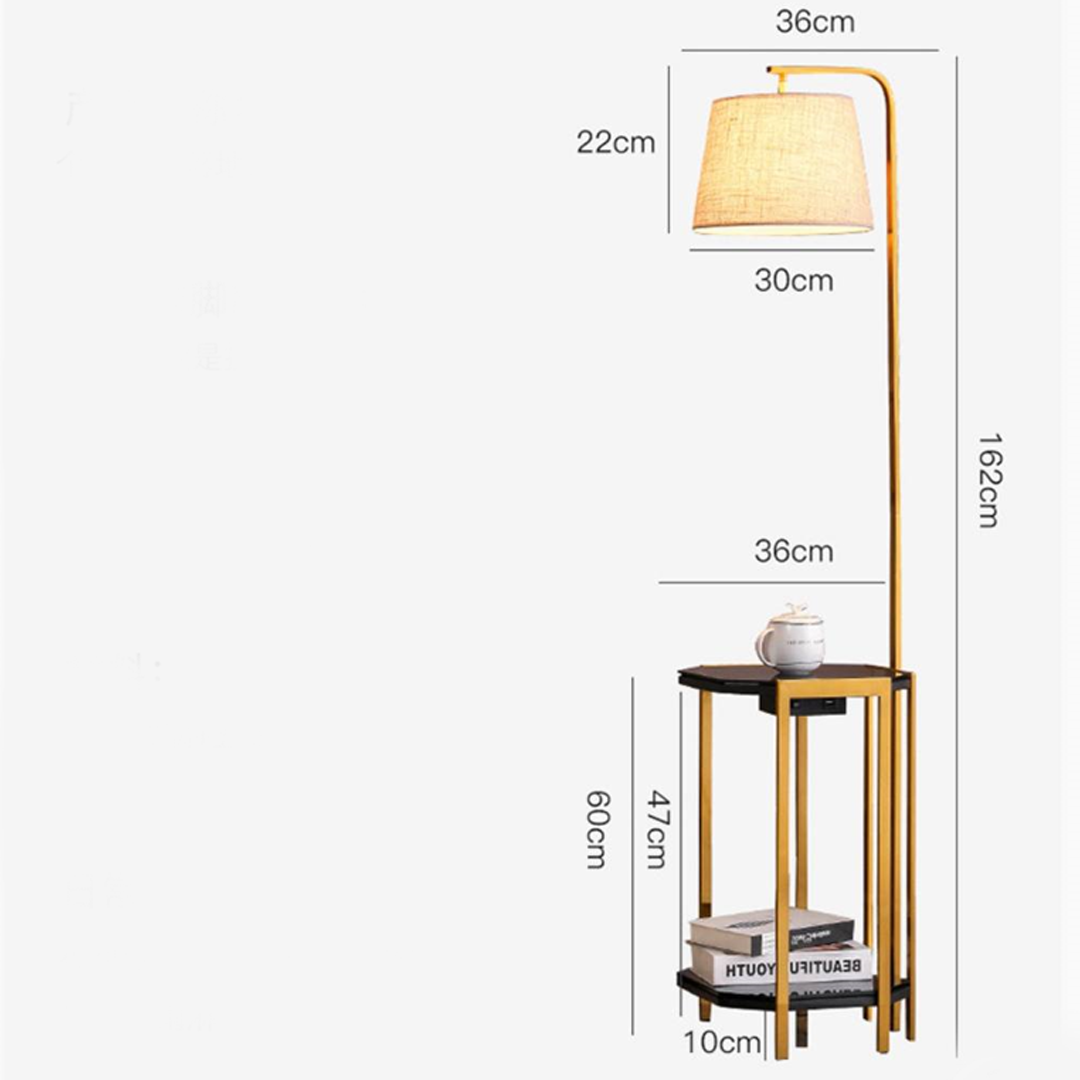 Торшер зі столиком H-162 cm D-30 cm E27 Brass+White Floor Lamp 220722-100000916