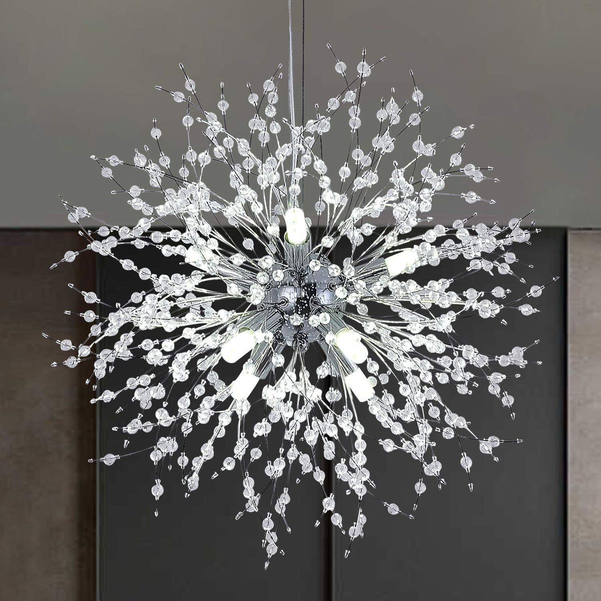 Люстра срібна підвісна з намистинами Кульбаба D-40cm / D-55cm G9 Chrome Dandelion 220818-100000981