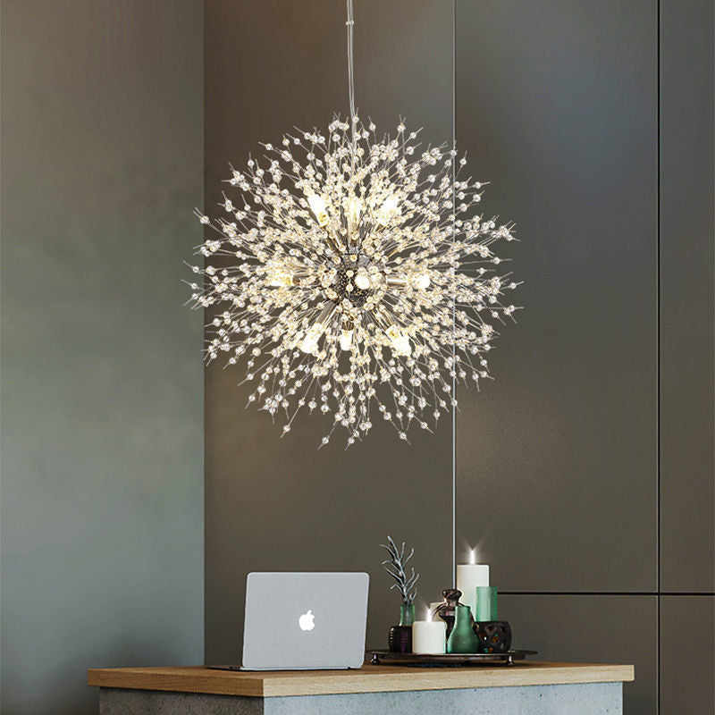 Люстра срібна підвісна з намистинами Кульбаба D-40cm / D-55cm G9 Chrome Dandelion 220818-100000981