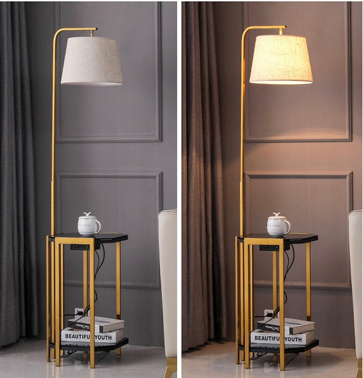 Торшер зі столиком H-162 cm D-30 cm E27 Brass+White Floor Lamp 220722-100000916