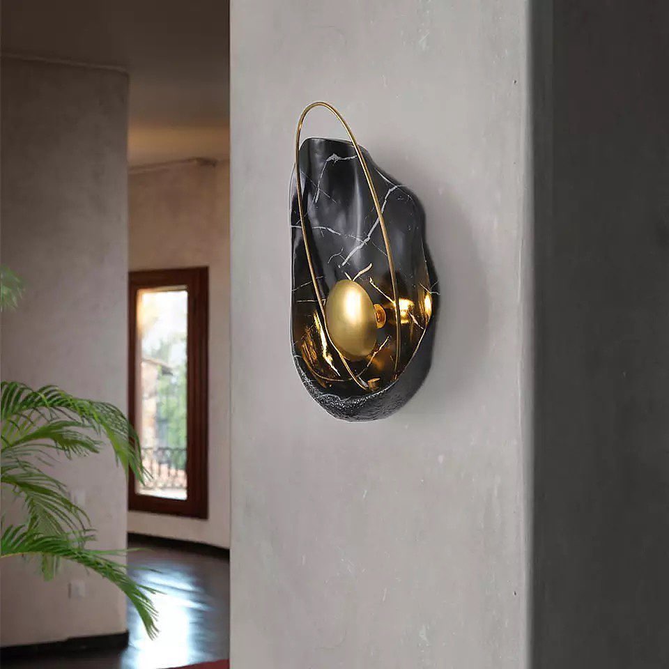 Бра-мушля чорна з мармуру H-40 cm Led 5W 3000K Black Pearl Wall Marble 210718-100000062