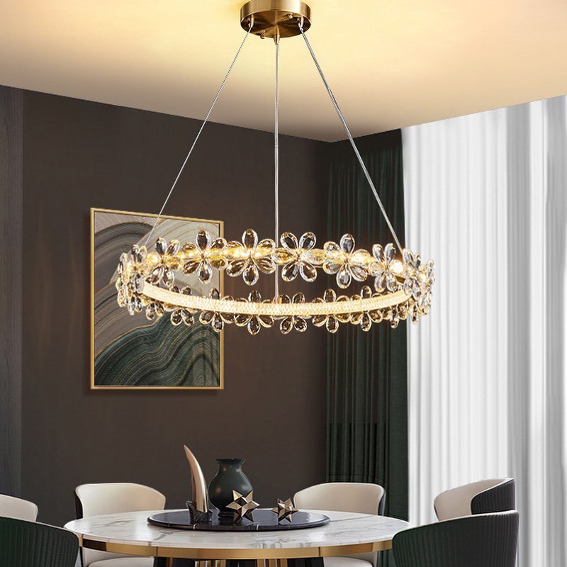Люстра золота підвісна Квіти D-40 cm / D-60 cm / D-80 cm Gold+White Flowers 220818-100000980