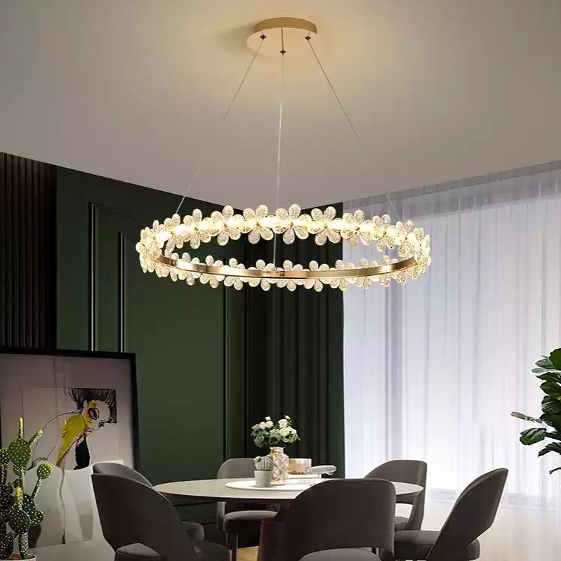 Люстра золота підвісна Квіти D-40 cm / D-60 cm / D-80 cm Gold+White Flowers 220818-100000980