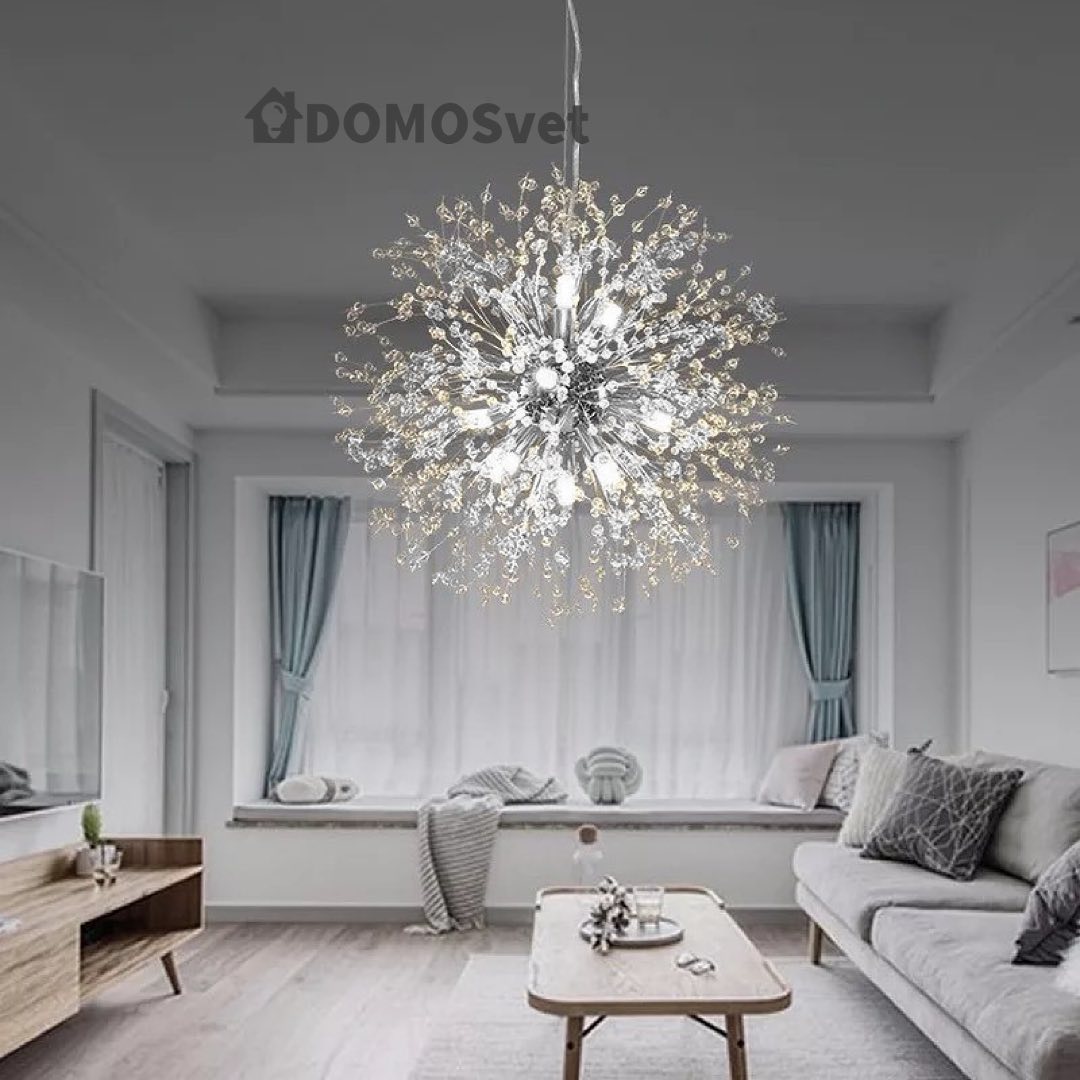Люстра срібна підвісна з намистинами Кульбаба D-40cm / D-55cm G9 Chrome Dandelion 220818-100000981