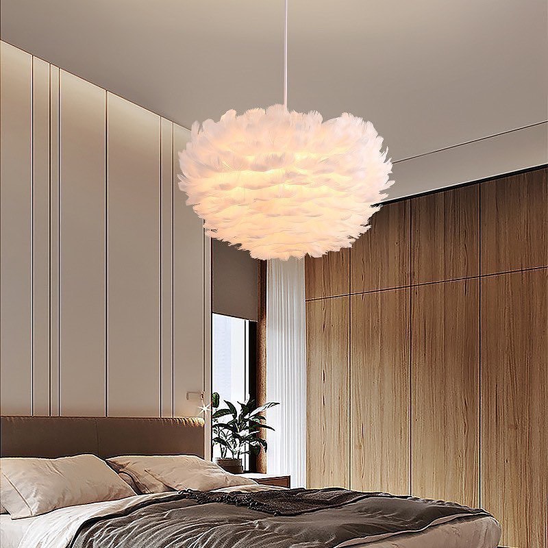 Люстра біла підвісна з білим пір'ям Біле Перо D-40 см / D-60 см / D-70 cm E27 White Pero Feather 230118-100001344