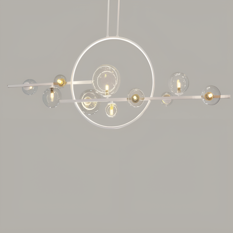 Люстра біла геометрична з прозорими скляними плафонами L-120 cm / L-140 cm Led+G9 7/10 White Bubbles  250635-100005245