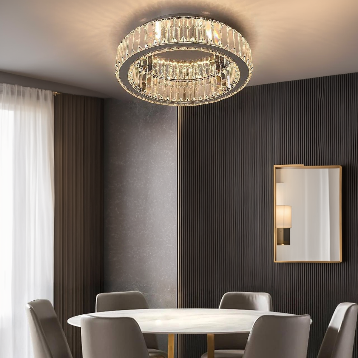 Люстра стельова H-12 cm  D-40 cm / D-60 cm / D-80 cm / D-100 cm Chrome / Gold Crystals Circle 240522-100003279