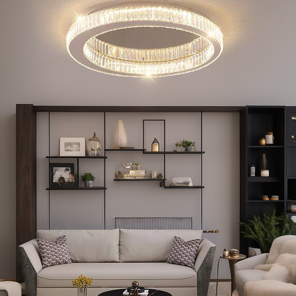Люстра стельова H-12 cm  D-40 cm / D-60 cm / D-80 cm / D-100 cm Chrome / Gold Crystals Circle 240522-100003279