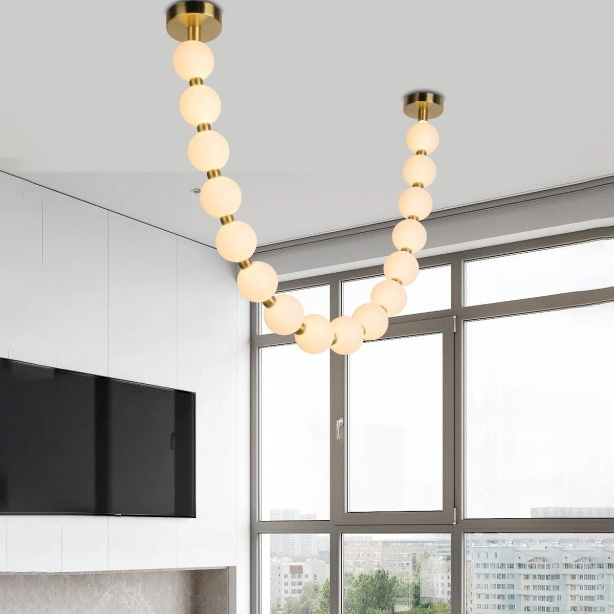 Люстра з перлинками у 2-х розмірах Pearls beads white L1300 Led 14W / L1700 Led 18W 4000K Gold 241036-100003891