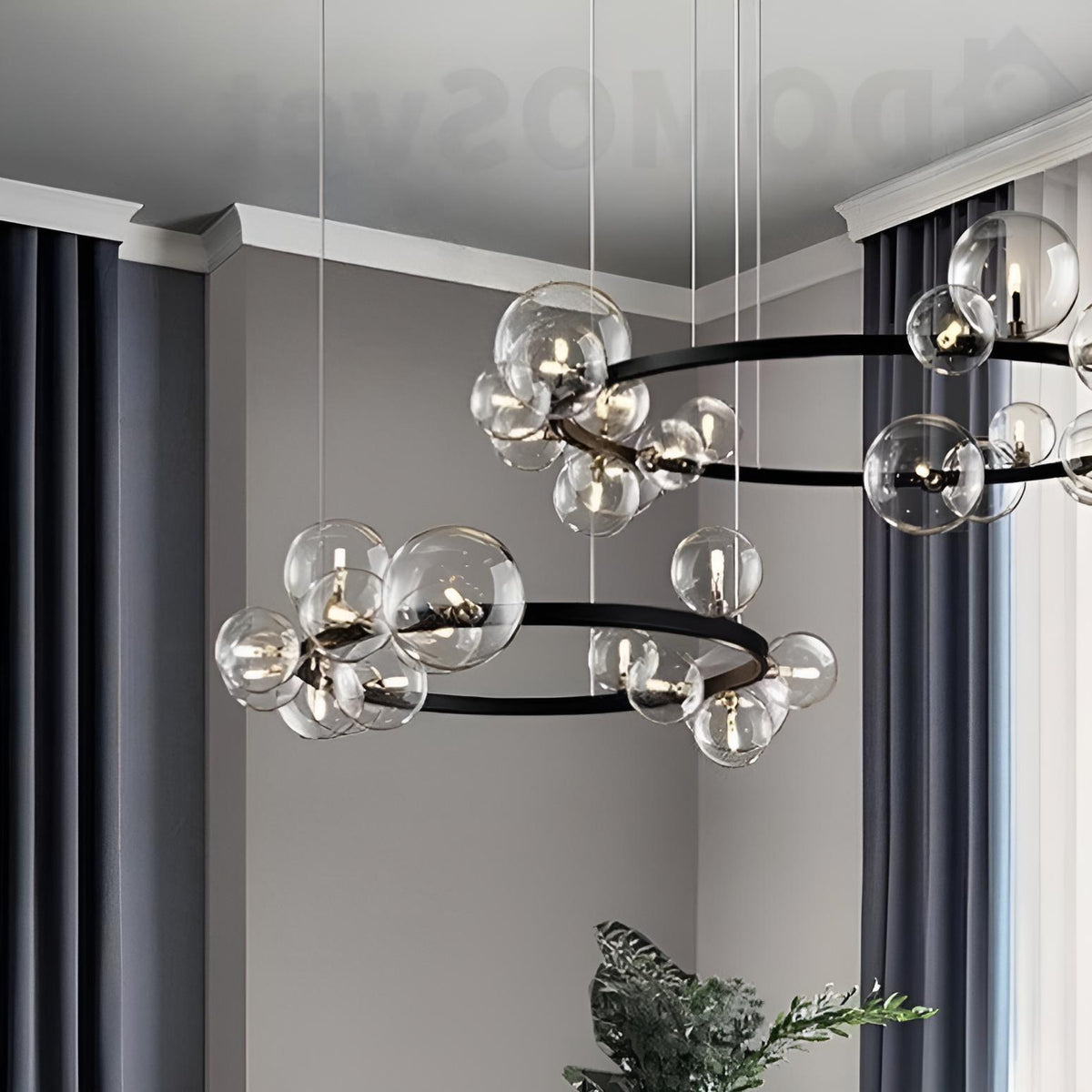 Люстра чорна з прозорими плафонами D-85 cm G9x15 Black & Transparent  Bubbles iona 240822-100003573