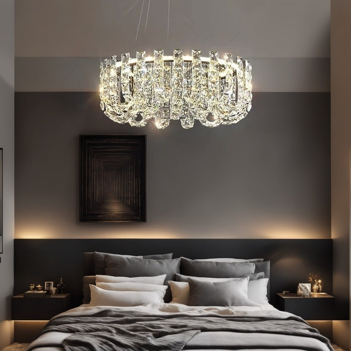 Люстра підвісна срібна з кришталевим плафоном D-55 cm / D-80 cm Calvin Silver 240922-100003675