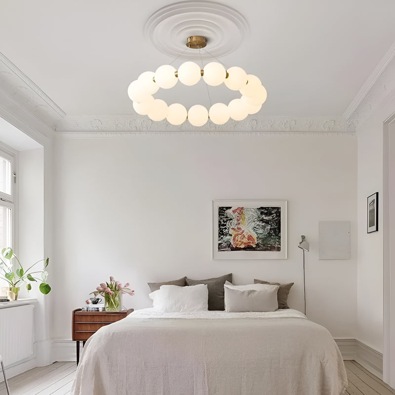 Підвісна люстра золота з білими плафонами D-40/60/ 80 cm Led Gold+White Pearl 250918-100005893