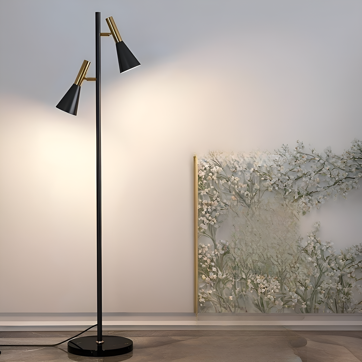 Торшер чорний з золотом з двома поворотними плафонами H-154 cm E27*2 Black Boho 240822-100003590
