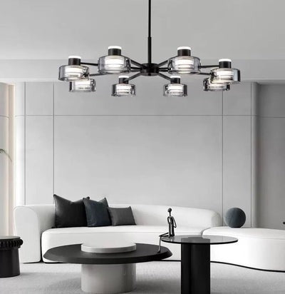 Люстра чорна з сірими скляними плафонами D-93 cm Led 48W H-55 Black & Grey Character 241022-100003832