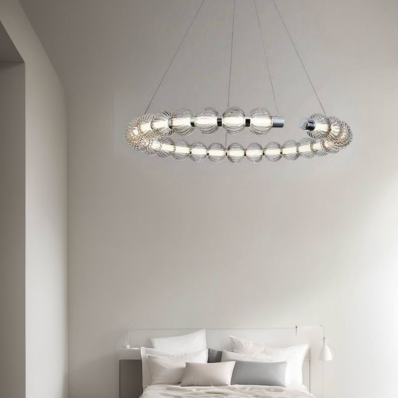 Підвісний світильник чорний та сірий плафон D-65 cm Led 45W Grey+Chrome Beads 241022-100003920