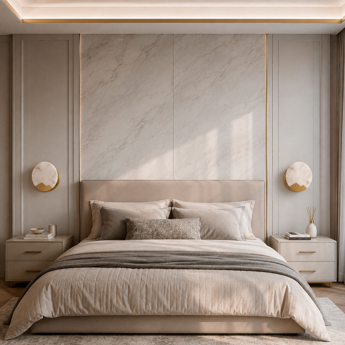 Настінний білий світильник з мармуру з золотим декором Gold + White Marble Moonlight 260866-100008553