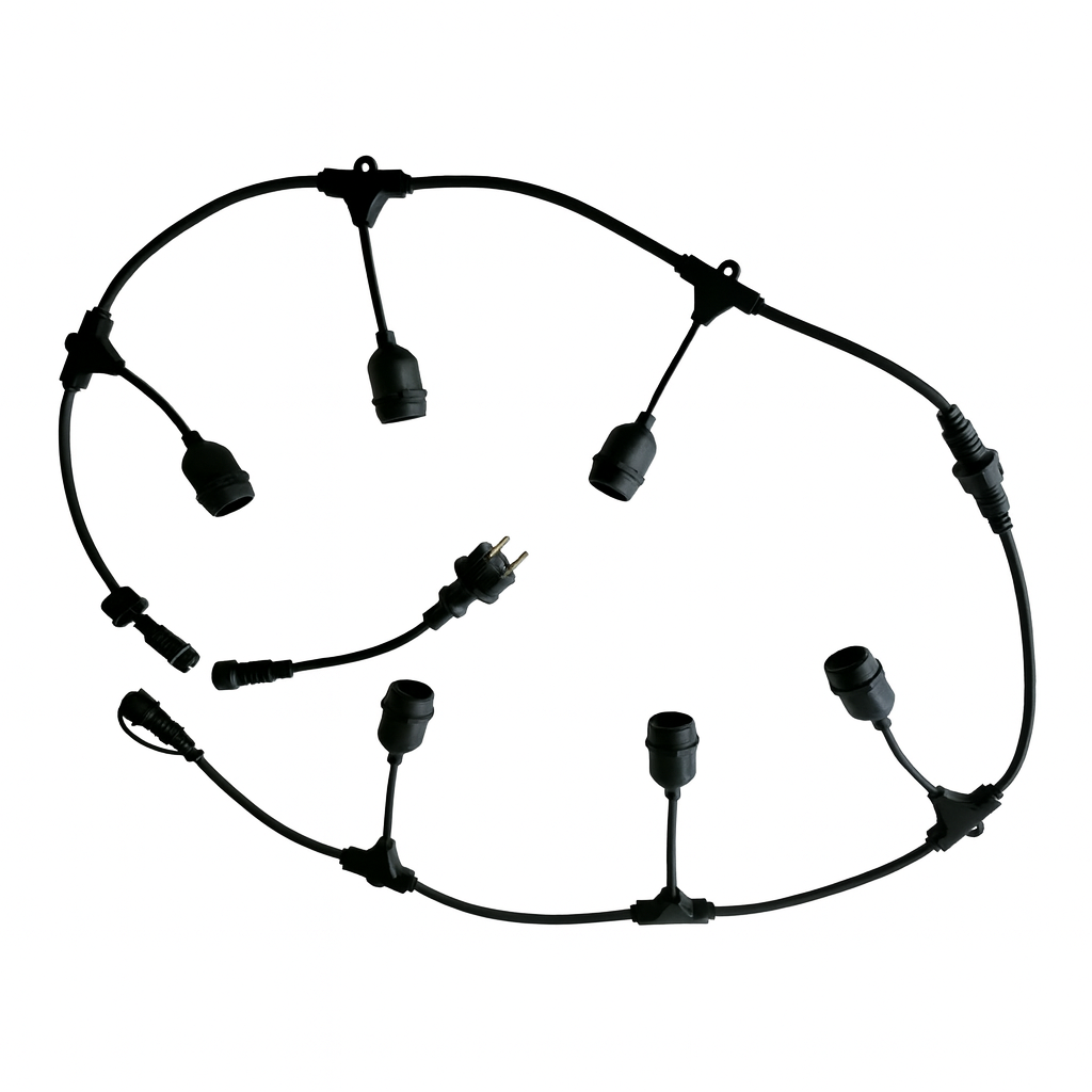 Гірлянда вулична чорна під лампи на підвісці L-5м IP65 E27х5 Black Garland Retro hang 251062-100006414