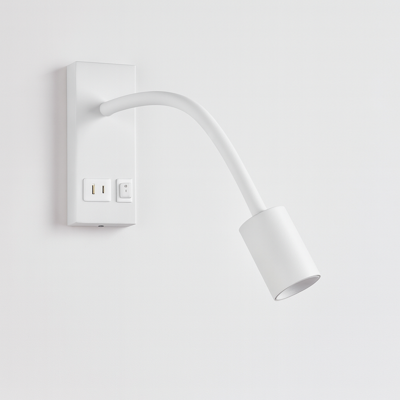 Настінний світильник білий з гнучким спотом та роз'ємами на корпусі USB+TYPE-C Led 5W White Snake wall 250960-100006157