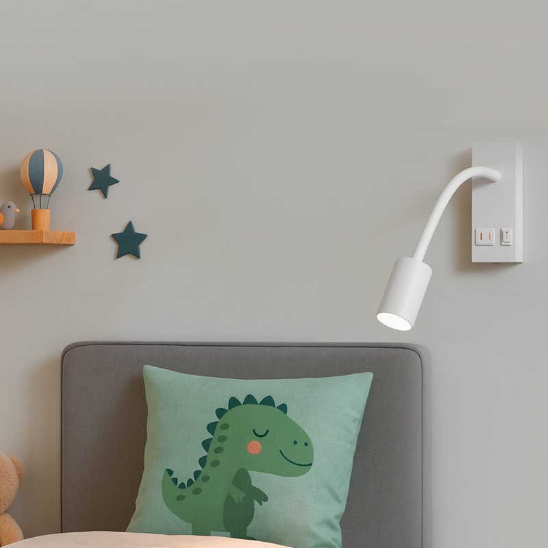 Настінний світильник білий з гнучким спотом та роз'ємами на корпусі USB+TYPE-C Led 5W White Snake wall 250960-100006157
