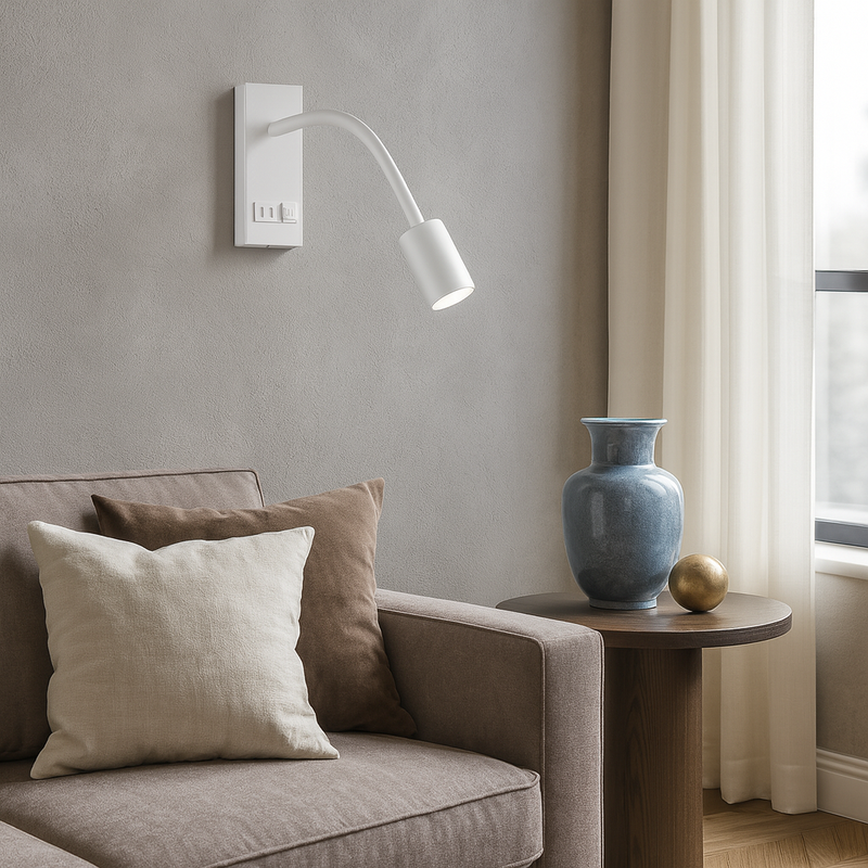 Настінний світильник білий з гнучким спотом та роз'ємами на корпусі USB+TYPE-C Led 5W White Snake wall 250960-100006157