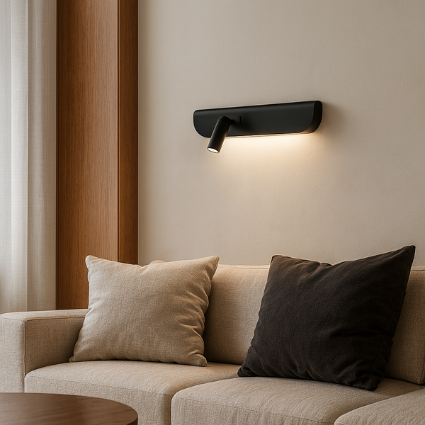 Світильник чорний настінний лівий / правий зі спотом та вимикачем L-36 cm Led 7,4W Black Spoty Plane 251018-100006302