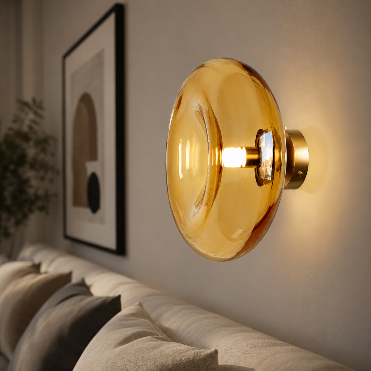 Настінний світильник золотий з плафоном медового кольору D-29 cm G9 Amber Bulb 260633-100008128