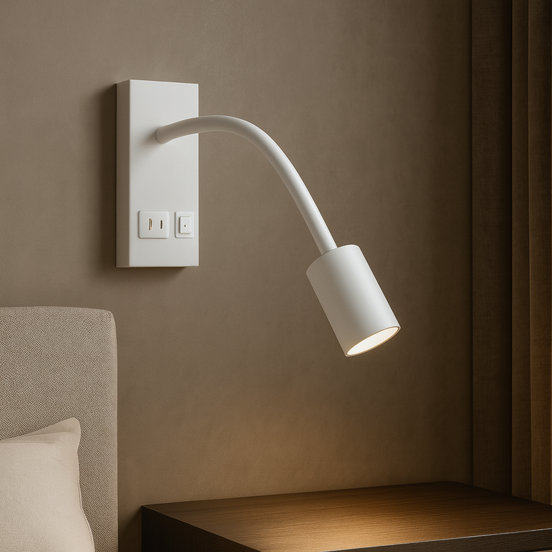 Настінний світильник білий з гнучким спотом та роз'ємами на корпусі USB+TYPE-C Led 5W White Snake wall 250960-100006157