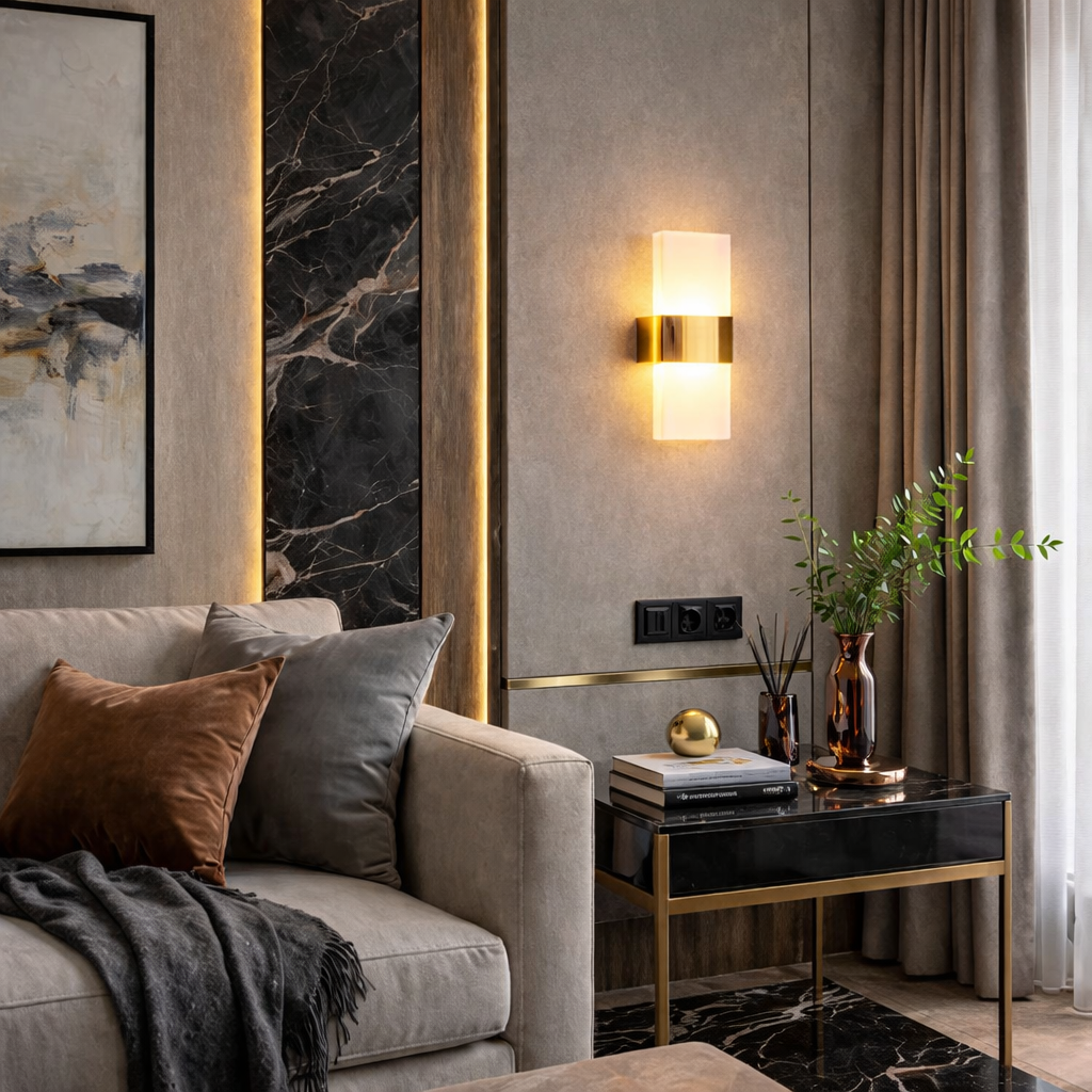 Настінний світильник золотий з білим мармуром H-27 cm Led 10W Gold Plane Marble 260319-100007690