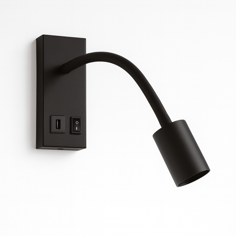 Настінний світильник чорний з гнучким спотом та роз'ємами на корпусі USB+TYPE-C Led 5W Black Snake wall 250960-100006158