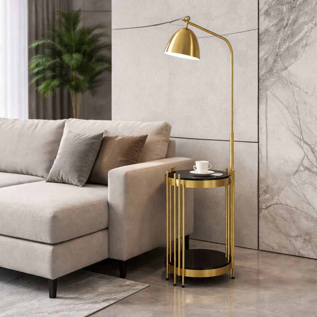 Торшер зі столиком D-35 cm H-170 cm Brass / Chrome Dome 210822-100000305