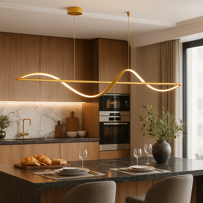 Люстра золота видовжена підвісна L-120 cm Led Gold Line Wave Hiea Led 251088-100006466