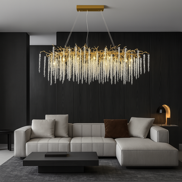 Золота видовжена люстра з кришталевими підвісками L-100 см G9x10 Gold Tree 250718-100005667