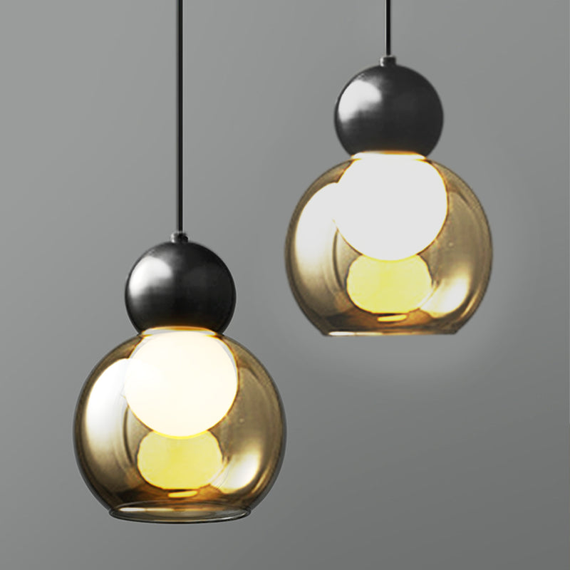 Підвісний світильник з чорним корпусом та кавовим плафоном Куля D-10 cm E27 Black+Amber Ball Clear 250719-100005568