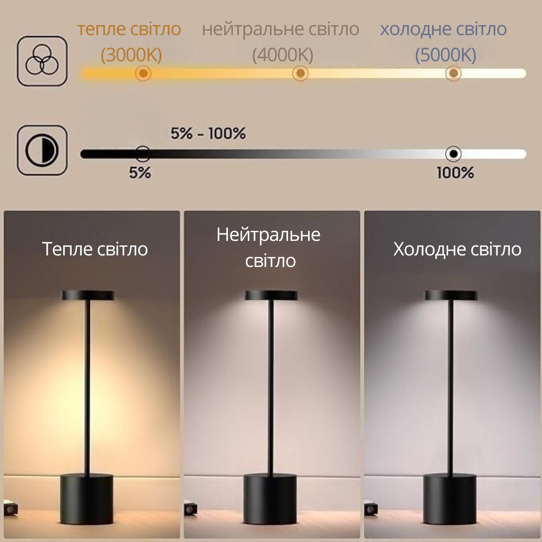 Лампа настільна автономна з кнопкою Hermes H-32 Stylish light Black 2240566-100003342