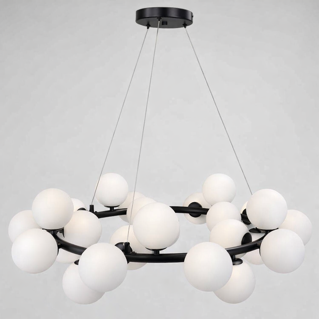 Люстра підвісна чорна з білими плафонами D-70 cm / 80 cm G9x25 Black+White Bubbles 260135-100007287