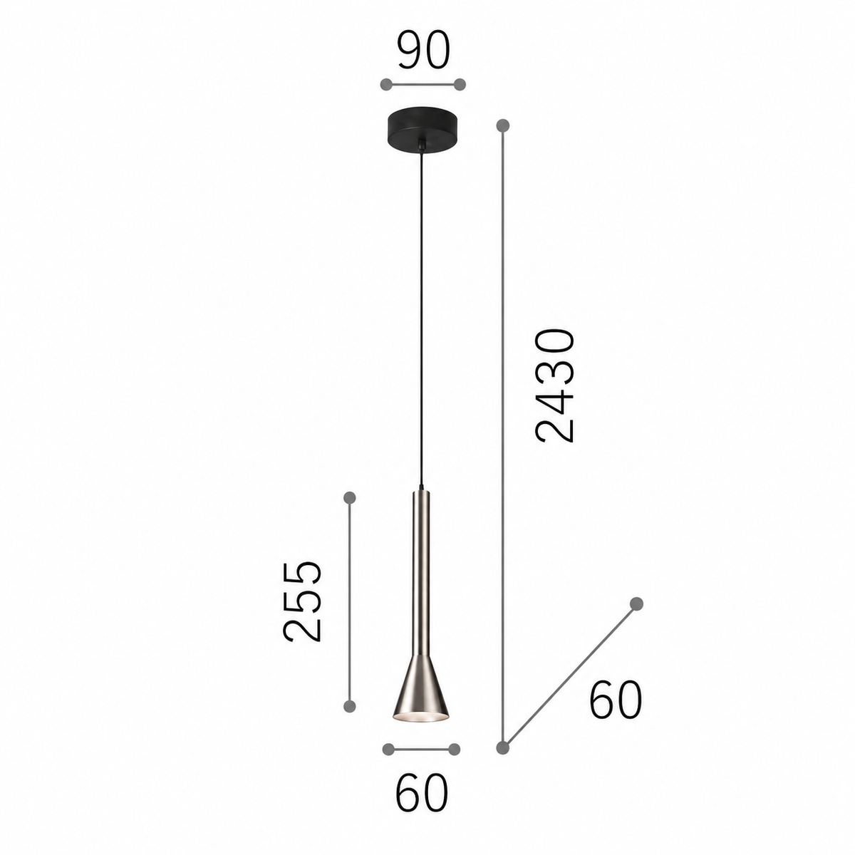 Підвісний світильник срібний H - 25,5 cm Led 7W 3000K Chrome Cassey 260940-100008767