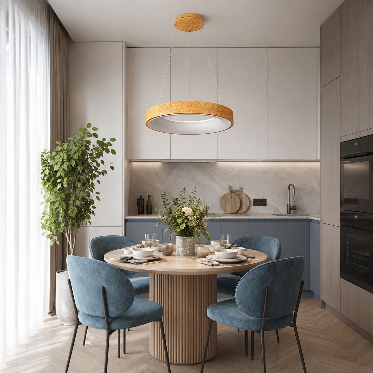 Підвісний світильник з пультом D - 48 cm / D - 60 cm Led 74W / 90W Beige Wooden Forest 260531-100007939