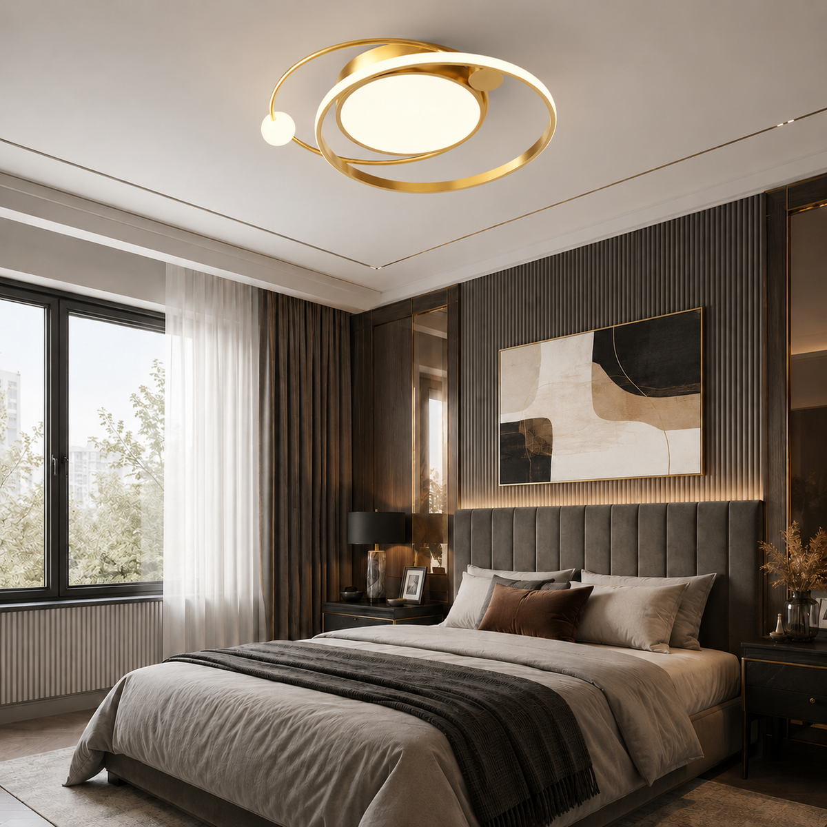 Світильник стельовий золотий з пультом L - 60 cm H - 5 cm Led 78W Gold Saturn 260535-100008011