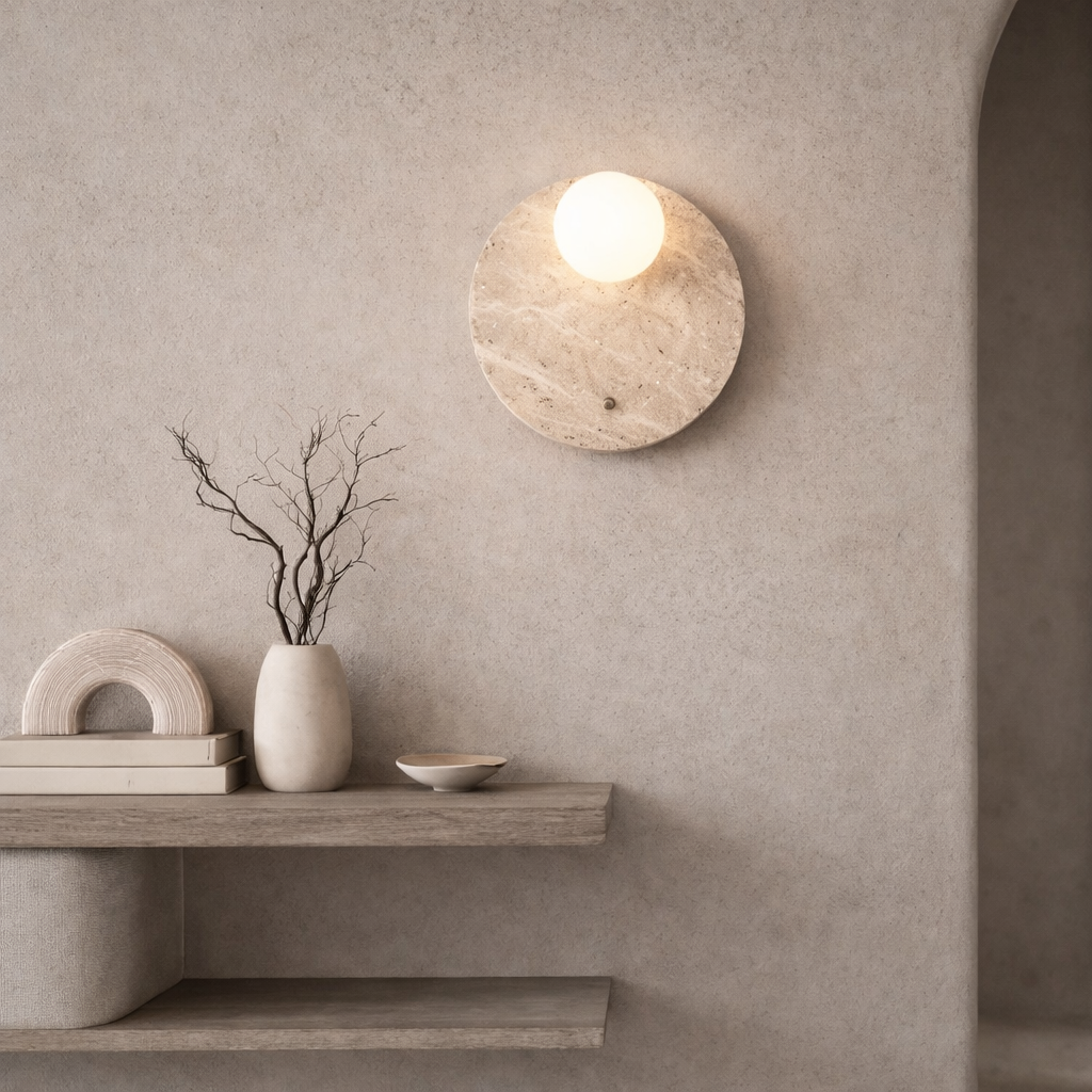 Настінний світильник з натурального травертину D-25 cm G9 Beige Stone Light 260319-100007703
