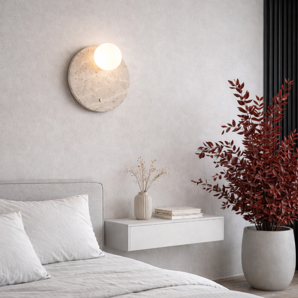 Настінний світильник з натурального травертину D-25 cm G9 Beige Stone Light 260319-100007703