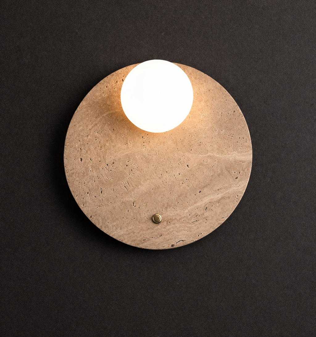 Настінний світильник з натурального травертину D-25 cm G9 Beige Stone Light 260319-100007703