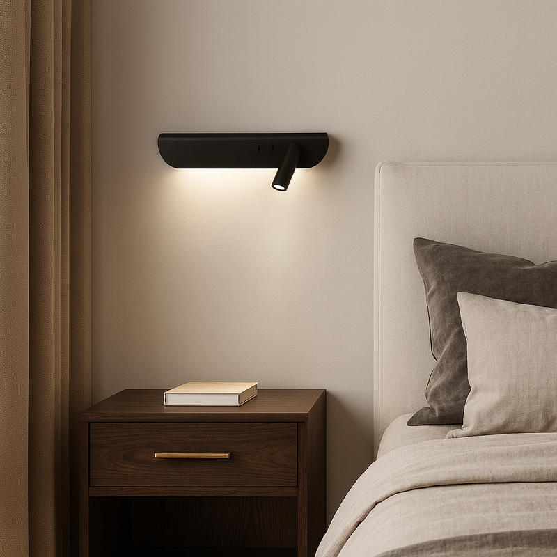 Світильник чорний настінний лівий / правий зі спотом та вимикачем L-36 cm Led 7,4W Black Spoty Plane 251018-100006302