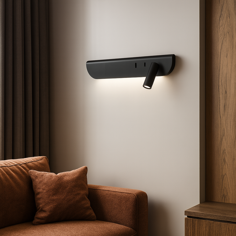 Світильник чорний настінний лівий / правий зі спотом та вимикачем L-36 cm Led 7,4W Black Spoty Plane 251018-100006302