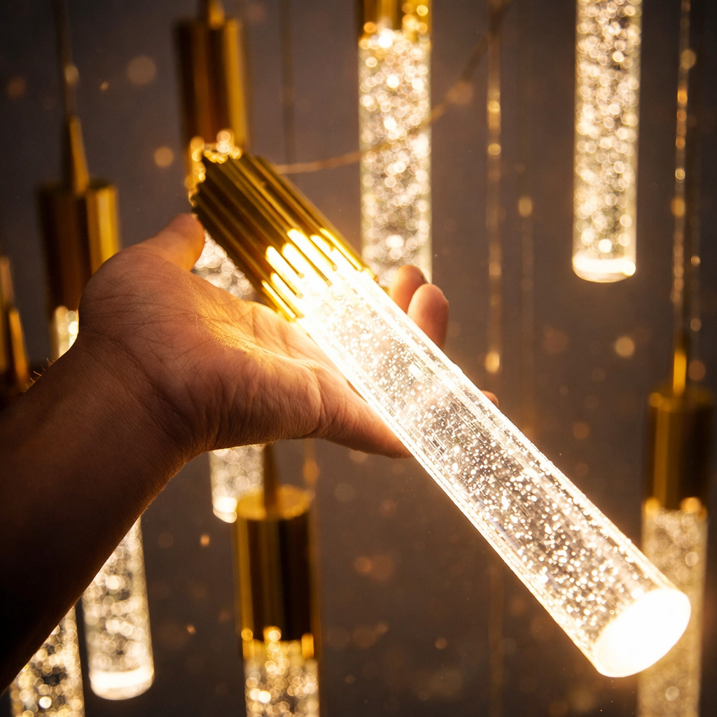 Люстра каскадна золота на 9 / 12 підвісів D-40 cm/ D-50 cm см Led 45W / 60W 4000K Gold tubes Bubble Slim Circle 240219-100003081