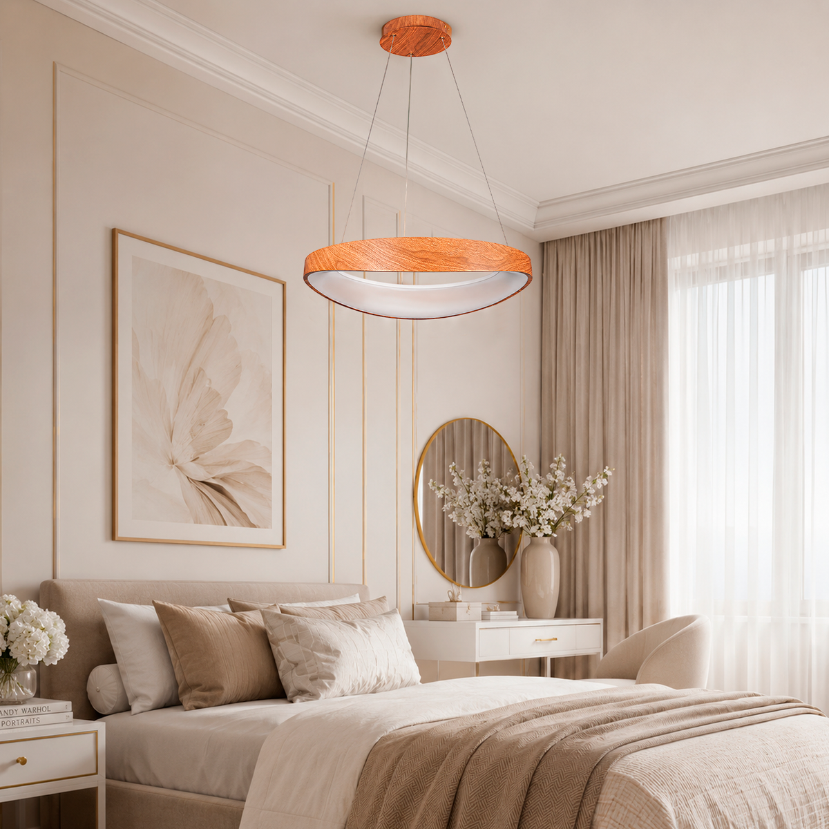 Підвісний світильник бежевий з пультом D - 52 cm Led 80W Beige Wooden Forest 260531-100007945
