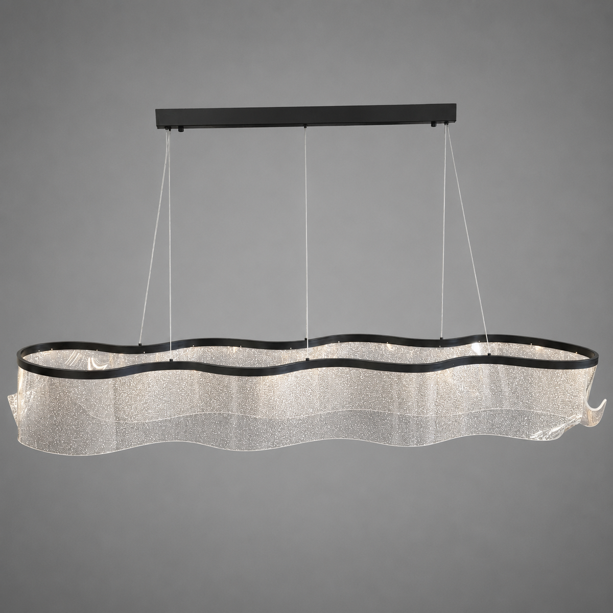 Люстра підвісна чорна видовжена з фігурним плафоном L-158 cm H-21 cm Led 86W Black Aurora oval 260735-100008422