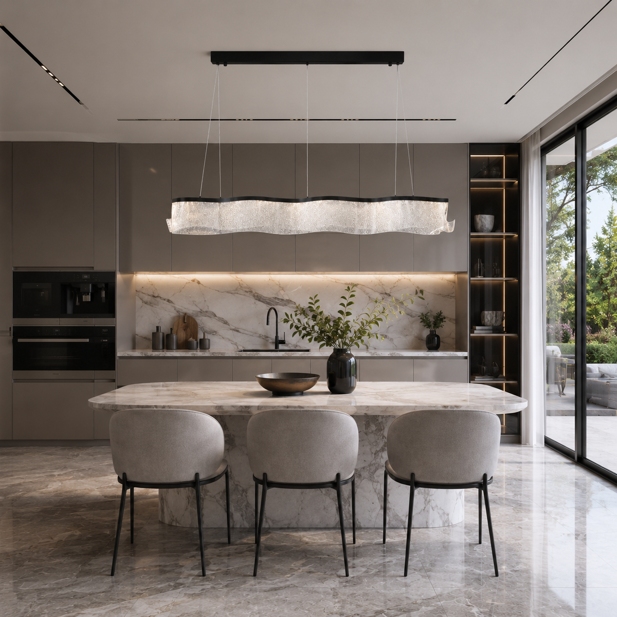 Люстра підвісна чорна видовжена з фігурним плафоном L-158 cm H-21 cm Led 86W Black Aurora oval 260735-100008422