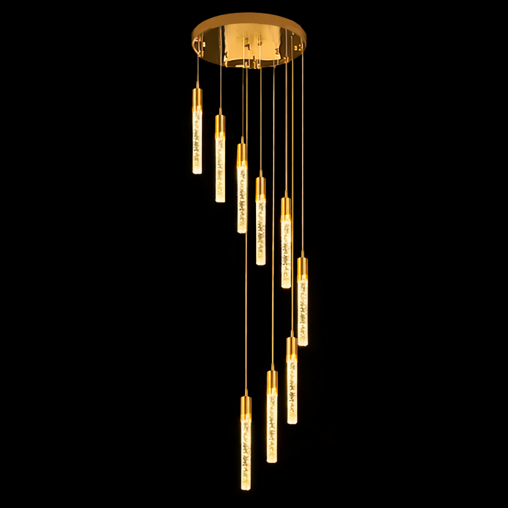 Люстра каскадна золота на 9 / 12 підвісів D-40 cm/ D-50 cm см Led 45W / 60W 4000K Gold tubes Bubble Slim Circle 240219-100003081